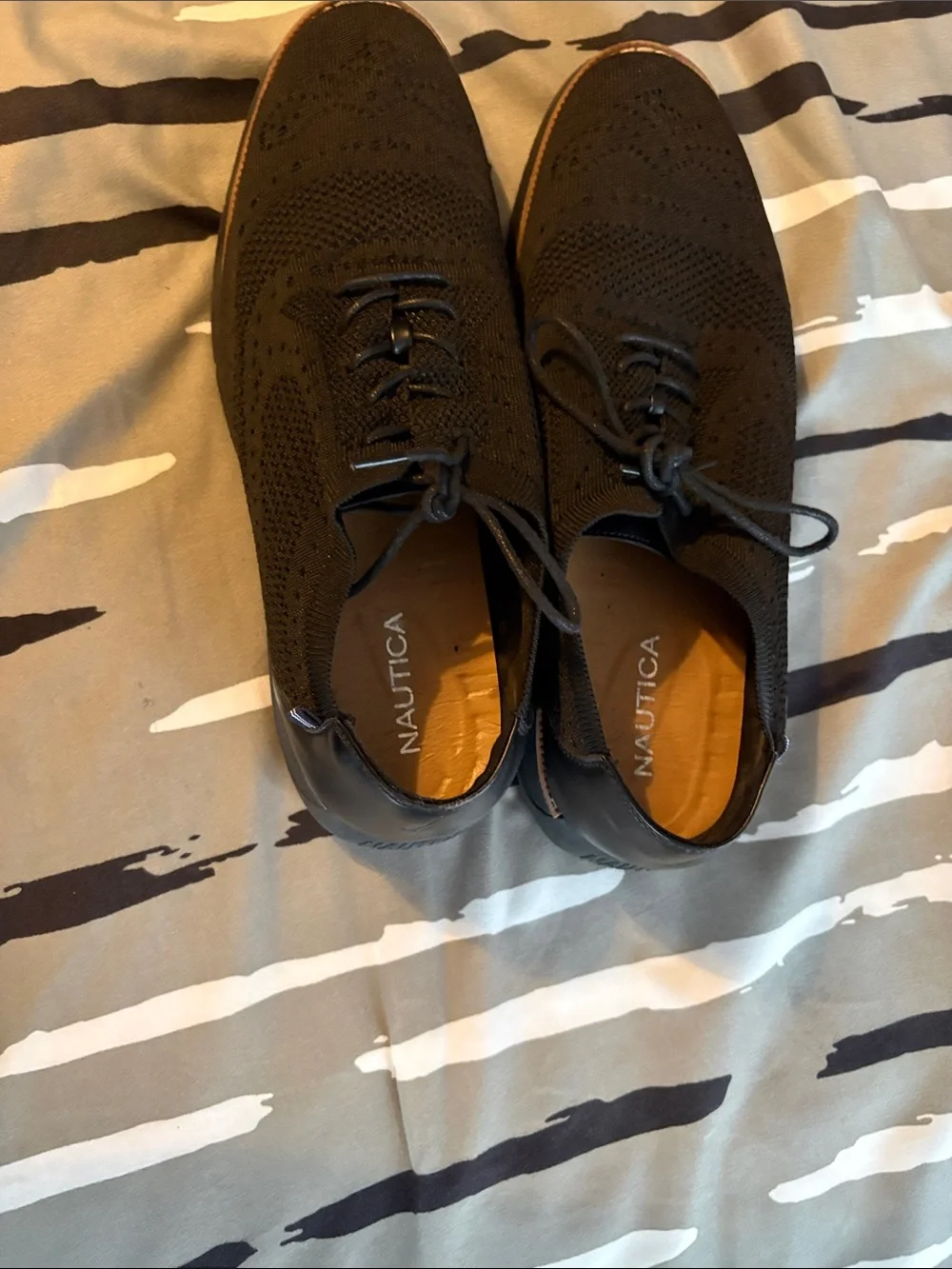 Nautica Men's Black Knit Lace-Up Boat Shoes with Brown Trim